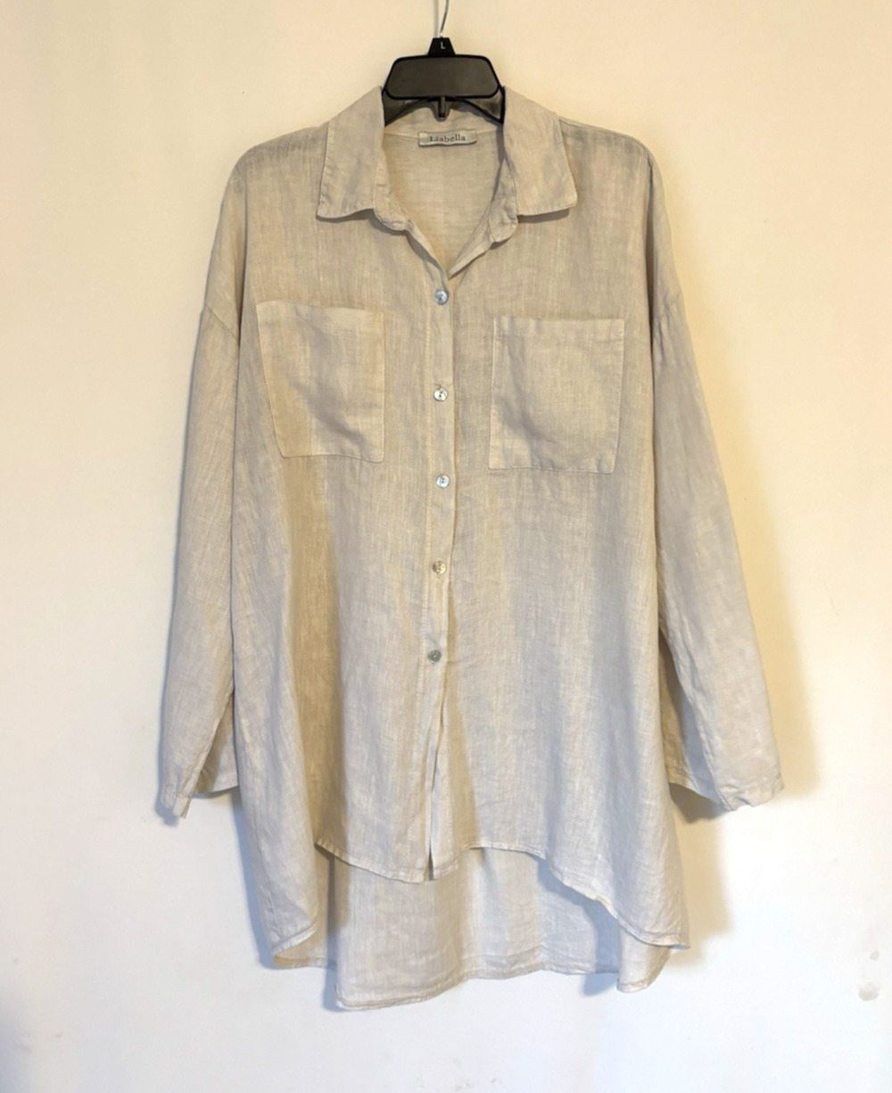 Liabella Button Up Shirt 8 Womens Long Sleeve Tan Oversized Relaxed